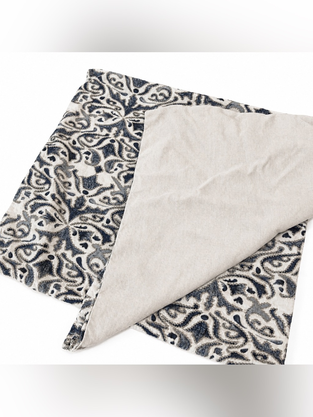 Pottery Barn Reilley Embroidered Blue Linen Pillow Covers Set Of Two 22x22 - Picture 2 of 5